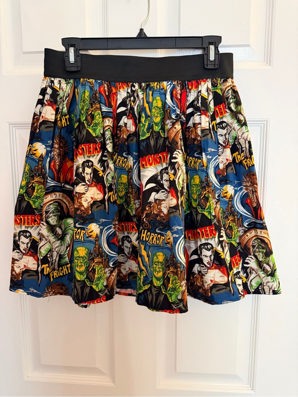 Black Elastic Waist Horror Monsters Circle Skirt